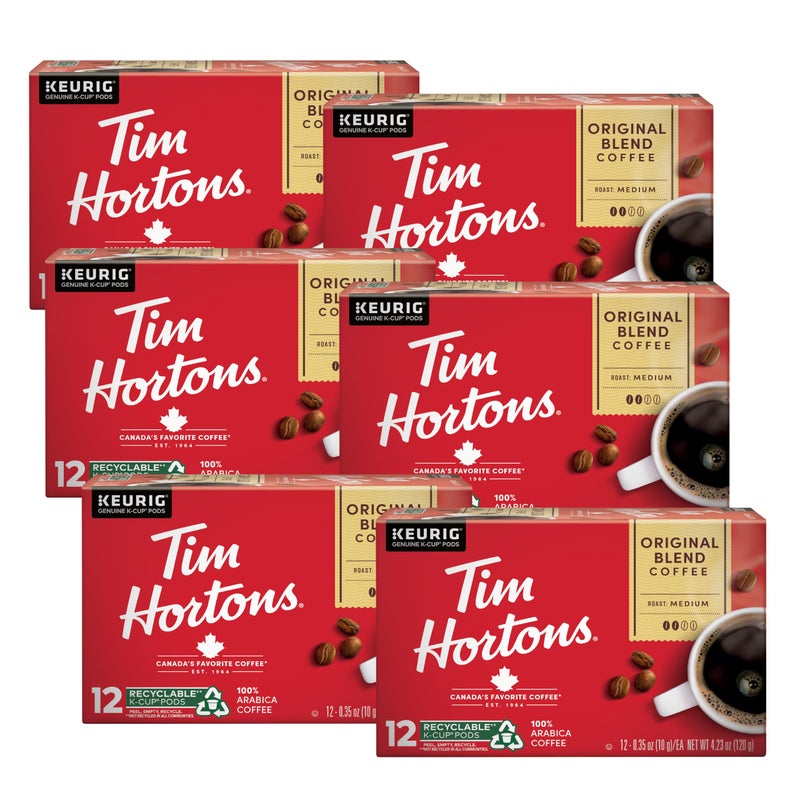 Tim Hortons Original Blend, Medium Roast Coffee, Single-Serve K-Cup Pods Compatible with Keurig Brewers, 72ct K-Cups, 12 Count (Pack of 6) - Image 1